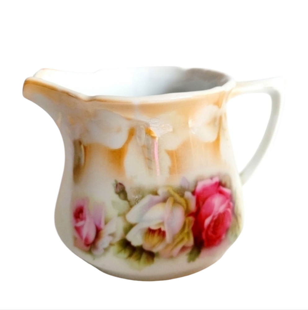 Vintage Leuchtenburg Lusterware Trim Pitcher Creamer Rose Design Germany